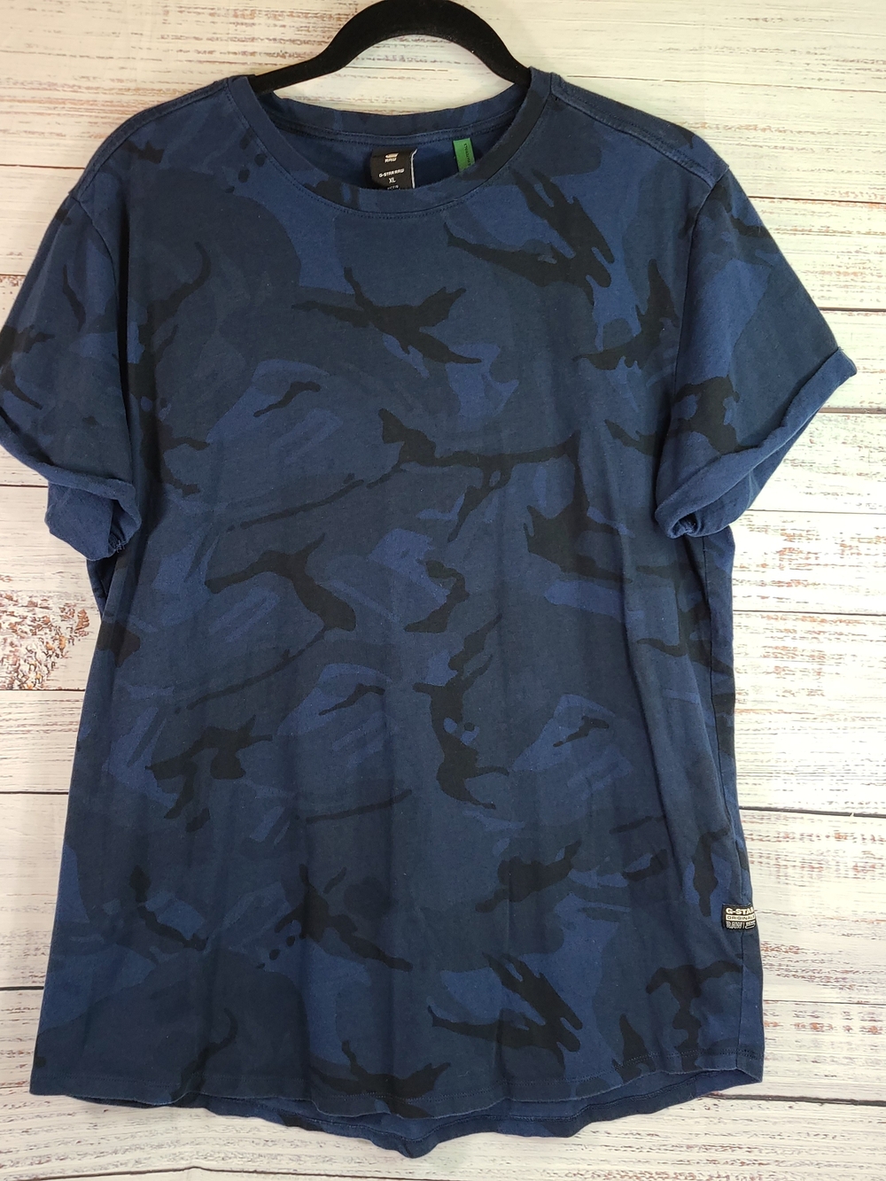 G-Star  RAW Blue & Black Camouflage Crewneck Tee - Men Size  XL